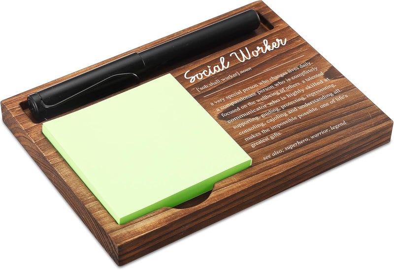 CINRLLA Social Worker Sticky Note Holder Wooden Notepad & Pen Holder 6.5" x 4.7" Sticky Note Pad Holder Dispenser for Desk Social Worker Definition Work Appreciation Gifts, NPA234 - Image 1